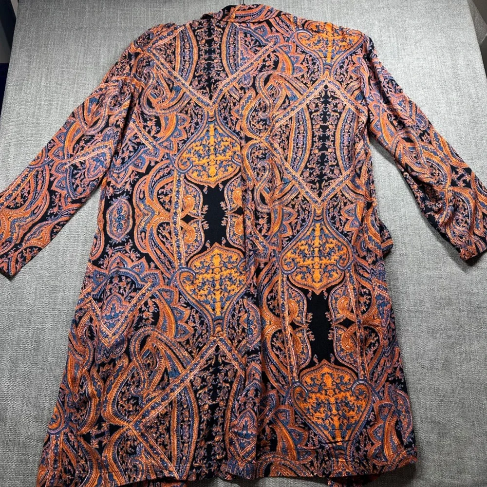 Free People Duster Cardigan Womens Medium Orange Paisley‎ Open Front